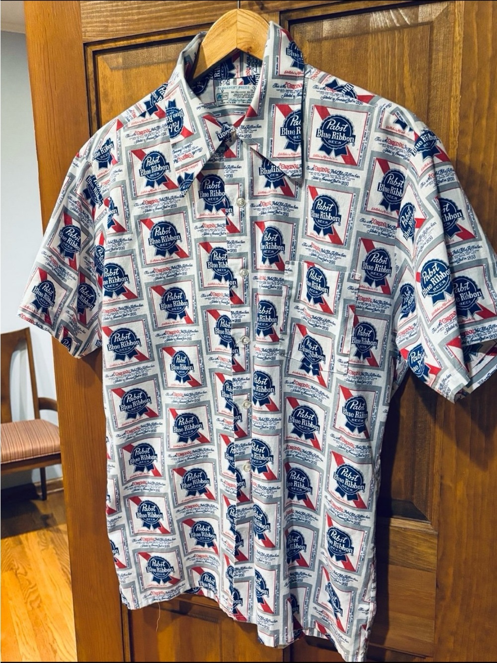 VINTAGE 70'S PBR PABST BLUE RIBBON BEER Single Stitch Short Sleeve Button Down